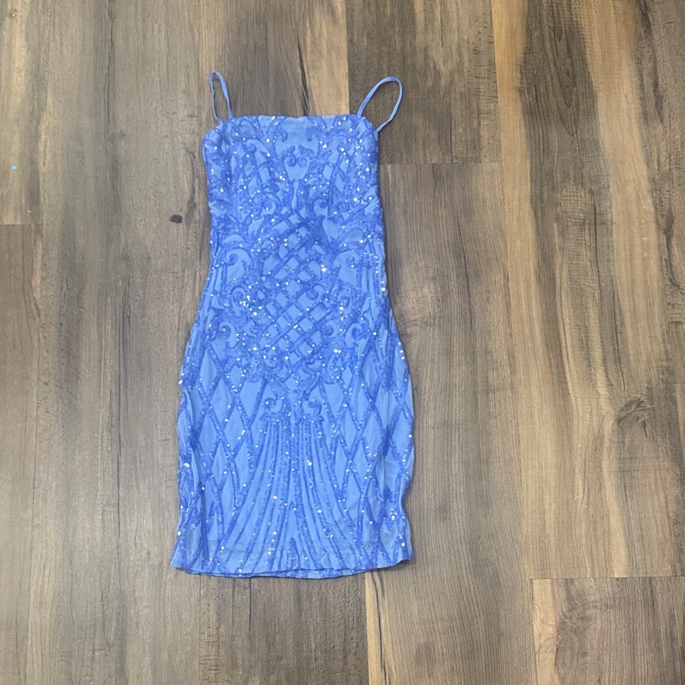 B Darlin Shimmering Blue Mini Dress